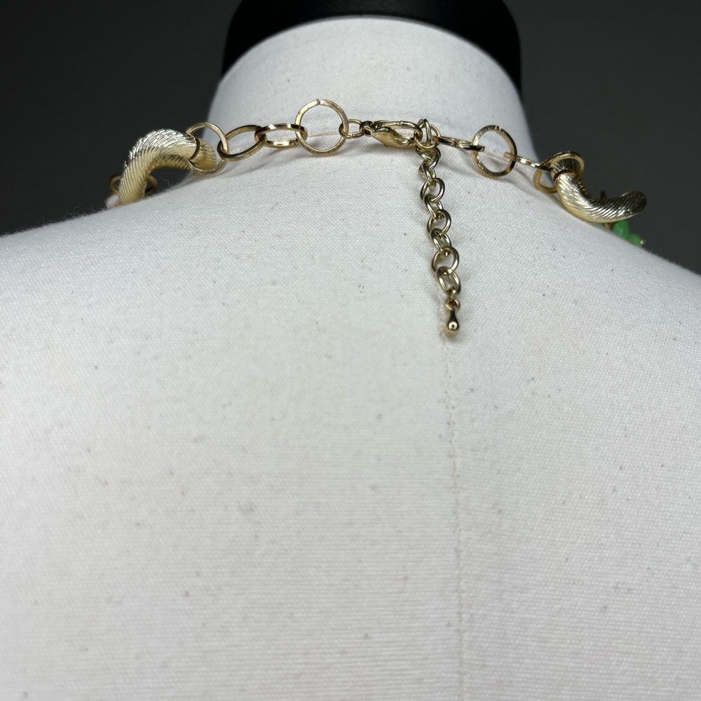 Vintage Gold Link Green Glass Necklace Jewelry Beads Cocktail Y2K Statement Rare - Picture 8 of 14